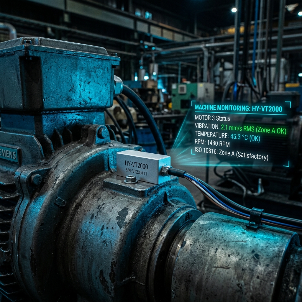 HY-VT2000 三軸振動感測器 安裝於馬達上